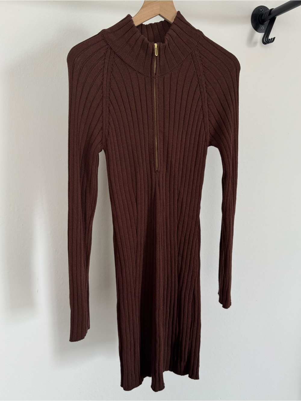 Pilcro x Anthropologie Ribbed Mock Neck Zip-Front Dress - Brown